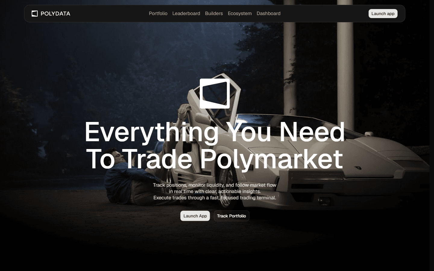 提供 Polymarket 儀表板工具的 Polydata 首頁