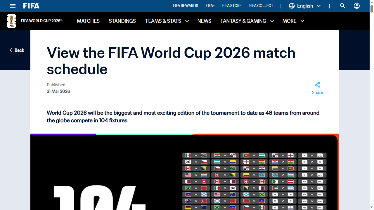 Official FIFA World Cup 2026 match schedule page