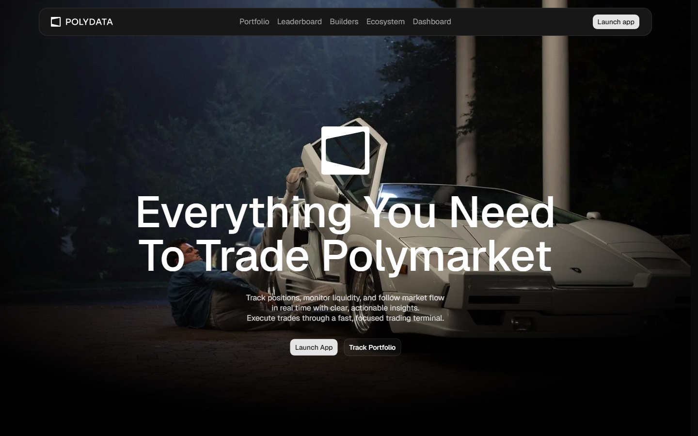 Polydata landing page for Polymarket dashboard tools
