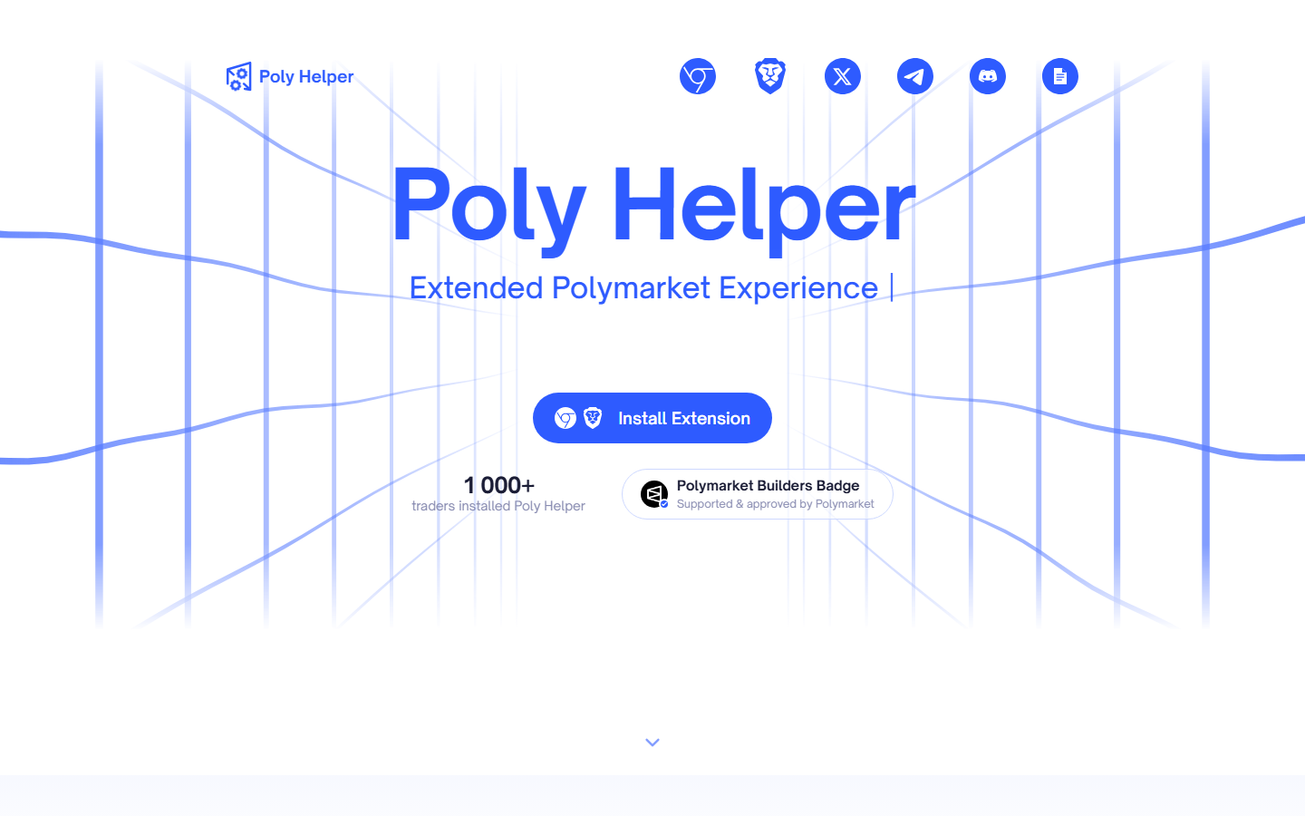 PolyHelper 网站展示其浏览器扩展程序和 Polymarket 场景化面板